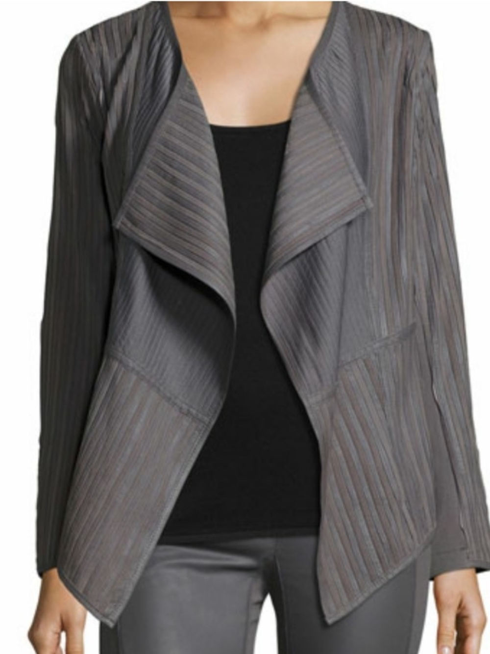 My Tribe Light Gray Draped Leather Jacket - Picture 2 of 16
